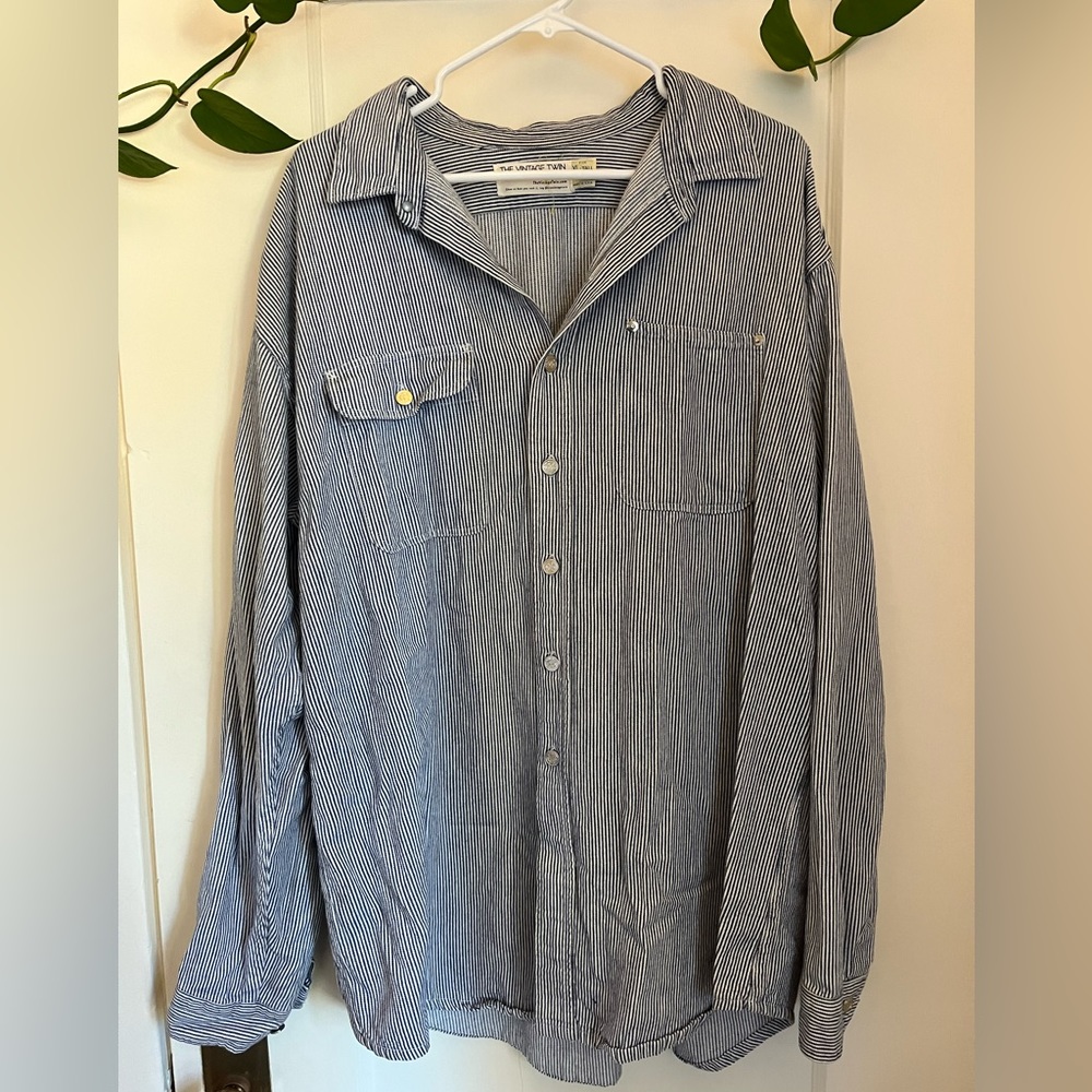 Vintage Engineer Shirt - blue striped work shirt